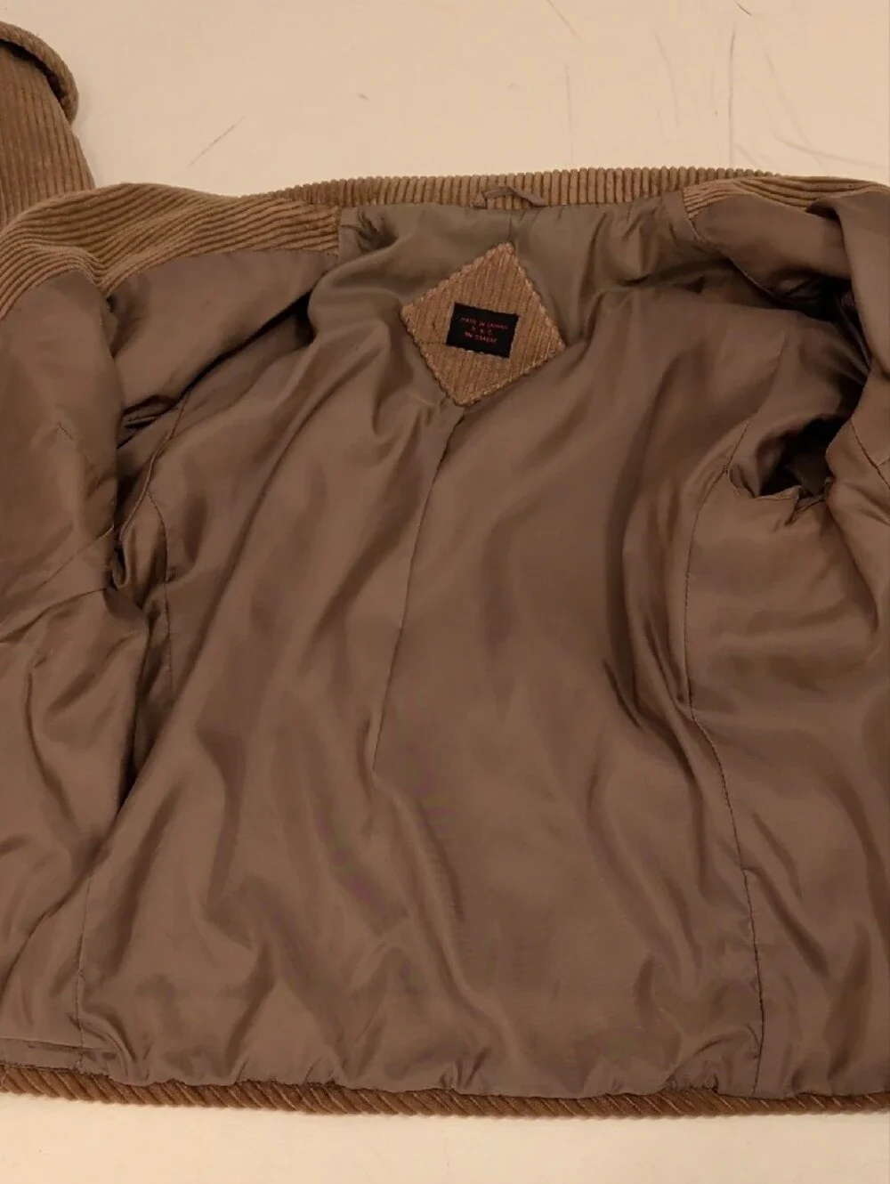 Vintage Wide Wale Corduroy Jacket Feminine Gathered Shoulder Blazer Fawn Brown